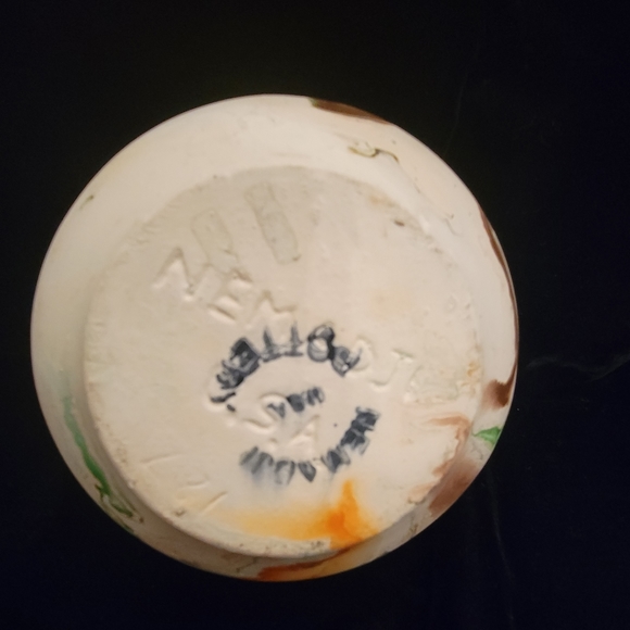 Nemadji Pottery Art Pottery Vase - Green Brown And Orange Swirl Tones - Signed - Picture 4 of 6